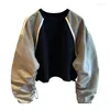 Women's T Shirts Casual Patchwork Contrasting Raglan Sleeves Sweatershirt for Women with Drawstring Waistband Shirt Large Korean Loose