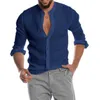 Chemises en lin pour hommes à manches courtes bouton ample été couleur unie confort coton et lin décontracté chemises amples