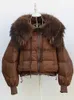 Parkas pour femmes 2023 hiver femmes veste courte 90% manteau en duvet d'oie avec grand véritable col de fourrure de raton laveur épais chaud vêtements d'extérieur mode Streetwear J231109