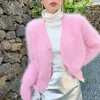 Damskie dzianiny Spring vintage frezowanie z dzianiny Kobiety w stylu koreański białe kardigany Mink Hair Sweters Dam Casual Knitwear Fashion