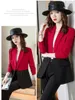 Costumes pour femmes Blazers mode dames rouge et noir Patchwork Blazer femmes veste à manches longues vêtements de travail affaires esthéticienne bureau uniforme