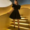 Vintage Kısa Siyah Müslüman Taffeta Akşam Elbise Ruffles A-line Diz Uzunluğu Dubai Balo Elbise Elbiseler Kadınlar İçin