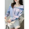 Blouses pour femmes doux couleur unie bouton Slash cou chemisier vêtements automne pulls décontractés amples tout-match bureau dame chemise X764