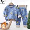 Pajamas New 2023 Autumn Winter Kids Thrugle Pajamas Baby Boys Girls Cartoon Long Sleeve Pajamas Toddler Sleepwear Setsl231109