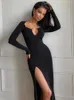 Urban Sexy sukienki jesień skrzyżowane cleavage maxi sukienki kobiety zwięzłe rozlane eleganckie eleganckie lady High Street Bodycon Slim Robe Scirt SM8N