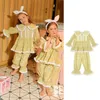 Pajamas Girl's Cotton Yellow Floral Pajama Sets.Vintage Toddler Kid's Peter Pan Collar Pyjamas Set Sleep Loungewear.Children's Clothing 231108