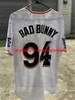 Maillots de baseball Maillot Maimi Bad Bunny Blanc avec drapeau de Porto Rico Chemise entièrement cousue Taille S-3XL