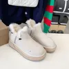 Tasarımcı Kadın Botlar Süet Deri Ayak Bileği Kar Botları Kalın Düzenli Ayakkabılar Kış Sıcak Kürk Deri Ayakkabı Üzerinde Sıcak Kürk Slip Slip Pamuk Botları