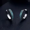 Hoop Earrings Classic Circle Style Pave Blue White CZ Stone Cute Sterling Silver Knuckle Small For Men Women INS Jewelry