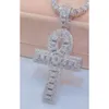 Hip Hop Bling Diamond Iced Out Moissanite Colar banhado a ouro rosa com pingente de cruz