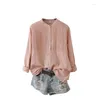 Damesblouses retro geplooide katoenen garenstand kraag lange mouw wit roze shirt blouse mori meisje ft579