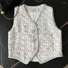 Women's Vests Summer Small Fragrance Short Sleeveless White Double Breasted Vest Women Luxury Versatile Tweed Loose Casual Crop Tops