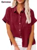 Blouses Femmes Eotvotee Coton Lin Chemises Solides Femmes Col Rabattu Manches Courtes Boutonné Bureau D'été Dames Casual Chic Top