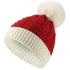 BeanieSkull Caps Unisex Winter Rood en Groen Patchwork Pompoms Gebreide Muts Kerst Voor Vrouwen Mannen Gift 231109