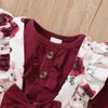 Ensembles de vêtements Ensemble de vêtements pour bébé fille Couleur rouge Body à manches longues + Pantalon à bretelles à fleurs 2PCS Costume de vêtements pour bébé fille du Nouvel An