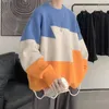 Camisolas masculinas moda o-pescoço de malha solta casual cor roupas 2023 outono inverno oversized pullovers coreano all-match topos