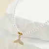 Collane con ciondolo Collana di perle imitazione coda di pesce carina per donna Collari color oro con chiusura in acciaio inossidabile