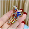 Brooches 2023 Year's Christmas Blue Zircon For Women Gift Colorful Ribbon Brooch Elegant Festive Pin Temperament Luxe Broche