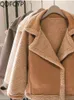 Manteau en fausse fourrure pour femme, veste ample à gros revers en laine d'agneau recouverte de boutons, mode décontractée, douce et chaude, automne hiver 2023, 231108