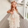 Flickans klänningar Little Girls Summer Dress for Kids Princess Birthday Party Gown Lace Sling Tutu Wedding Children Dresses Vintage Floral Clothes 230408