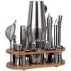 Bar Tools 23-teiliges Cocktail-Shaker-Set, Barkeeper-Set mit ovalem Bambusständer, abnehmbare Home-Bar-Tools aus Edelstahl, perfektes Geschenk 231109