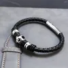 Bracciale da uomo con cinturino da calcio in pelle intrecciata semplice in acciaio inossidabile con chiusura