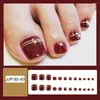 Uñas postizas Diamante Rhinestone Uñas postizas Elegante vino rojo Parche de plástico Pies Regalo artificial