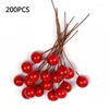 Fiori decorativi 50/200 pezzi Mini simulazione Bacche rosse Frutta in plastica Bacca Fiore artificiale Ciliegia Perle finte Matrimonio Albero di Natale