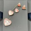 ترف العلامة التجارية Love Heart Designer Stud Strings Womens Girls Charm Pearl Pink Hearts Diamond Aretes Brincos Eling