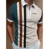 Camisetas Masculinas Camisa Pólo para o Verão Tops Diariamente Manga Curta Listrada Golfe Roupas Simples Camisas Turndown Gola Zíperes Tee 230408