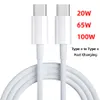 3ft 6ft 1M 2M QC 3.0 20W/ 65W/ 100W Snel opladen Type C naar Type C Snel opladen USB-datakabel Kern TPE-draad Wit 2 in 1 oplaadkabel Gegevensoverdracht Universeel Wit