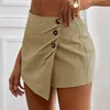 Kvinnors shorts 2023 Kvinnor Summer Fashion Linen Knappar Pure Color Kvinnliga Loose Culottes Zipper Oregelbundet