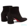 2023-Luxury Designer Woman Reds Sole Ankle Boot Black Calf Leather Chunky Heels Turela 85mm/55mm