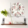 Horloges murales Fleur Rose Vert Feuille Rose Horloge Style Rond Mode Design Moderne Maison Salon Chambre Décoration