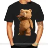 T-shirt da uomo stampate adorabili Ted Bear Drink Beer Poster T-shirt estiva in cotone a maniche corte T-shirt cool Streetwear