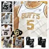 College Basketball Wears 2020 Colorado Buffaloes # 5 D'Shawn Schwartz 25 McKinley Wright IV 21 Evan Battey 23 Lucas Siewert Daylen Kountz Maillot rétro en or blanc 4XL