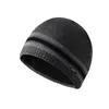 Berets Men's Plush Knitted Hat With Iron Label Straight Edge Wool Without Brim Plain Patterned Round Top Hooded Ski