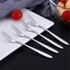 Dinnerware Sets 6pcs Two Tined Stainless Dinner Dessert Bistro Appetizer Cocktail Fruit Forks Gear Stuff Tools 12.8cm X 0.9cm