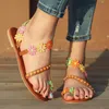 Slippers Women Slipper 2023 plus size bohemian estilo étnico sapatos planos sandals de strass floral casual praia mar26