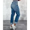 Jeans femininos calças jeans estilo rua longo para mulheres y2k cintura alta streetwear calças rasgadas buraco reto lavado