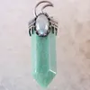 Pendentif Colliers Charm Collier Naturel Vert Aventurine Labradorite Perle Hexagone Antique Couronne Demi-Lune Jewery Cadeau 1 pcs K795