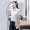 Kvinnors blusar Summer Chiffon Women Shirts Turn-Down Collar Blus Short Sleeve Office Lady Button Up Shirt Loose White Ladies Tops