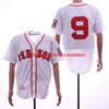 Baseball Jerseys Vintage 9 Ted Williams 1939 8 Carl Yastrzemski 1967 Johnny Pesky 1946 Witte crème pullover Butto