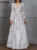 Koronkowe hafty ślub dla kobiet nowe eleganckie v szyję białą sukienkę z długim rękawem