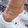 Anklets Böhmen Simple Eye Pendant Anklet Set For Women Men Fashion Gold Color Multilayer Eloy Metal Foot Chain Jewelry 25394