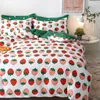 Set di biancheria da letto Pink Strawberry Set Cute Princess Copripiumino Federa Letto Con Lenzuolo Verde Cotone Housse De Couette