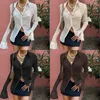Damenblusen WeiYao Vintage White Folds Cute Y2K Shirts Women Elegant Fashion Flared Sleeve Button Tops Durchsichtig Sexy Mesh E Girl Tees