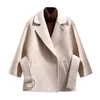 Women's Wool Blends Fashion Women Wool Short Coat Autumn Winter in Camel Casual Long Sleeve Female Tops Khaki Black Lapel Belt Loose Jacket 231109