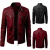 Chaqueta de cuero para hombre de otoño e invierno de piel para hombre, abrigos de PU ajustados de alta calidad con cuello levantado a la moda informal para hombre