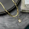 Hänghalsband 316L rostfritt stål mode fina smycken 2 lager geometri inbäddad zirkon charm kedjekoker halsband hänge för kvinnor 231109